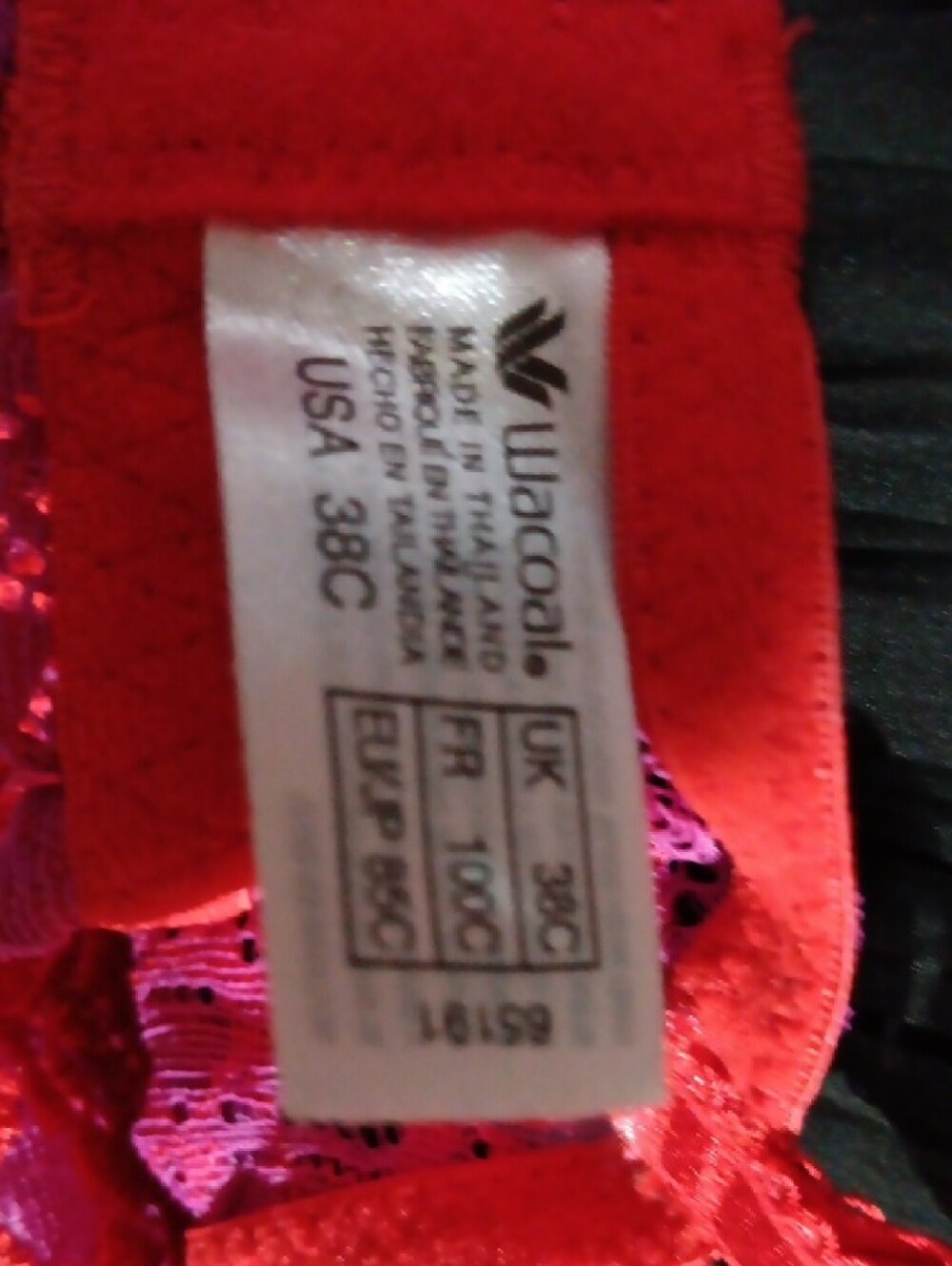 Wacoal Two-Tone Lace Bra (38C) and Panty (Large) Set in Fuchsia & Coral Pink - Picture 2 of 7